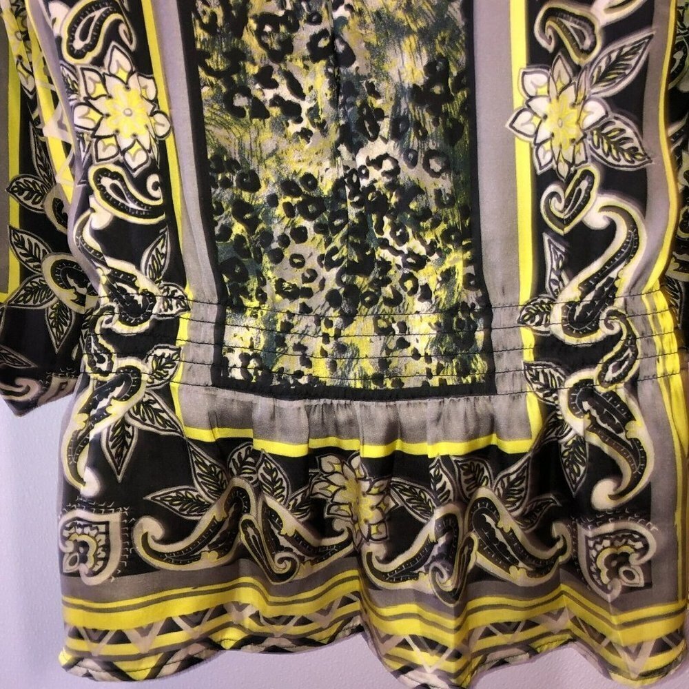 Multiples Medium Black Yellow Print Elastic Waist 3/4 Sleeve Blouse Top Size M - Picture 8 of 10